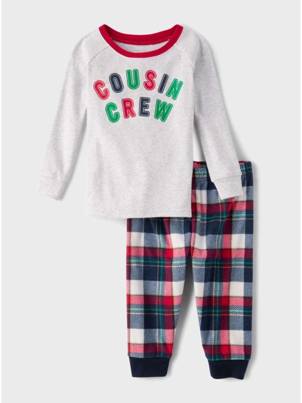 Cousin Crew Kids Pajama Set - Heather Gray Top & Red/Navy Plaid Pants
